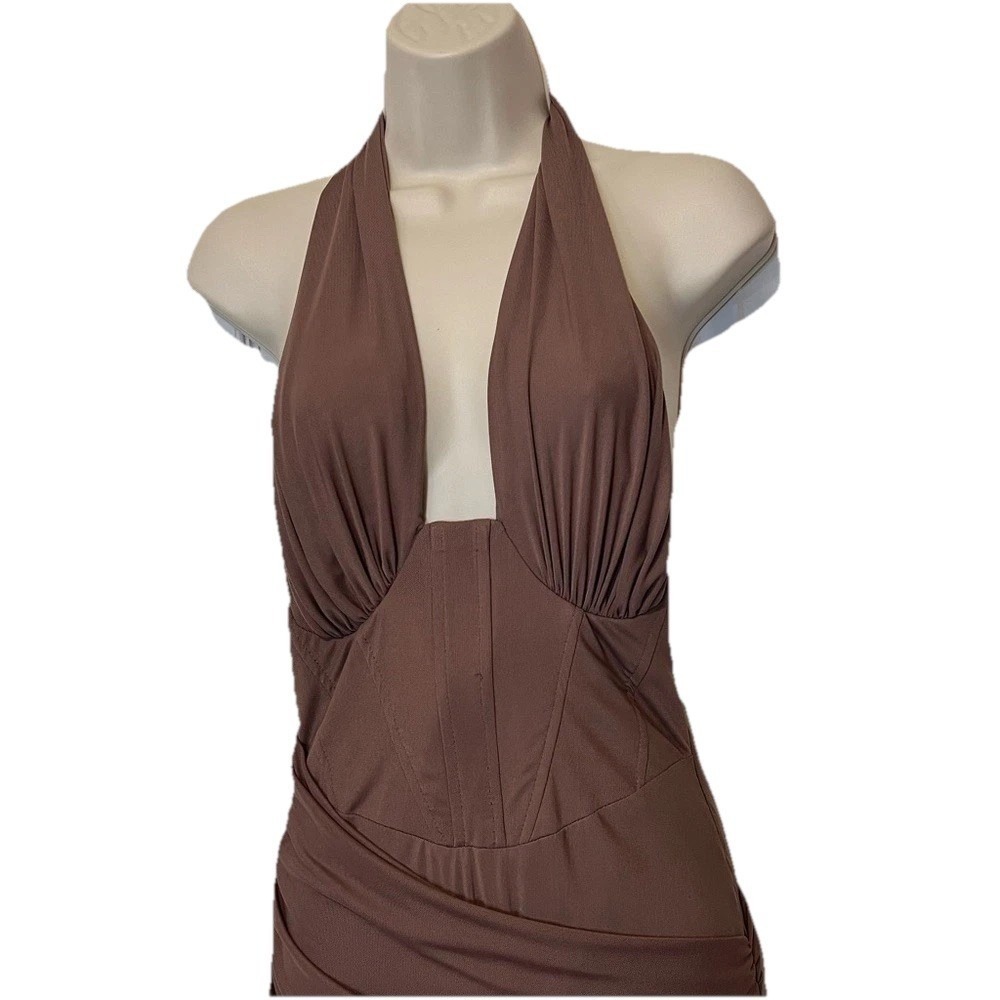 ASOS Design Halter Dress, Form Fitting, Color Brown, Size 0 - Picture 4 of 13